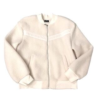 Zyia Active Women’s Flying V Fleece Full Zip Jacket Size Medium White Soft Cozy